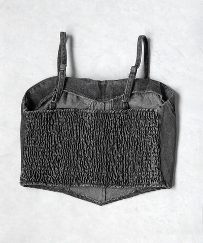 【 ２color 】レースアップリボンコルセットデニムビスチェ ／ lace up ribbon corset denim bustier