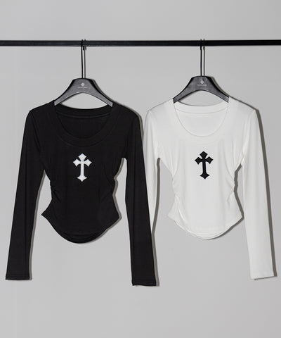 クロスパッチスーパーフィットスリムロンT ／ Cross-patch super fit slim long-sleeve T-Shirt
