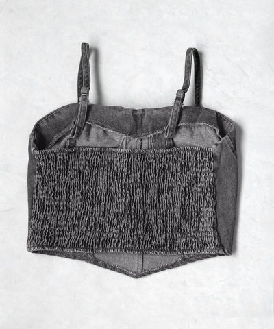 【 ２color 】レースアップリボンコルセットデニムビスチェ ／ lace up ribbon corset denim bustier