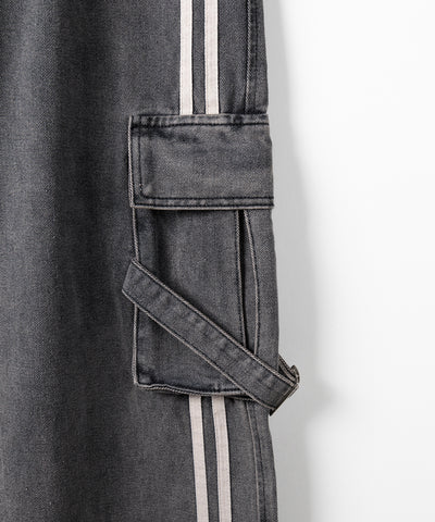 サイドラインストレートカーゴデニムパンツ ／ sideline straight cargo denim pants