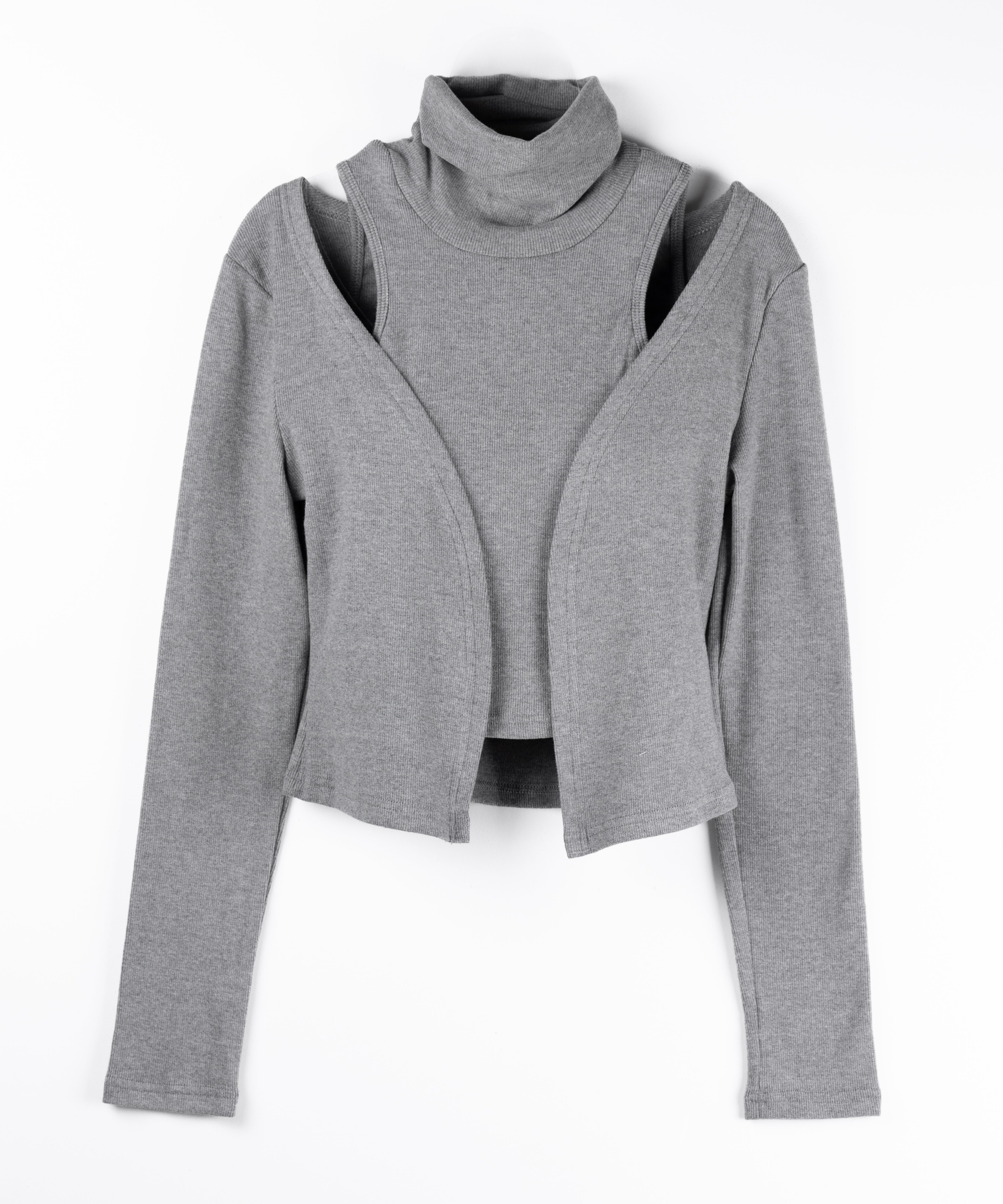 【 裏微起毛 ／ 2点セット 】ハイネックノースリーブトップス ＋ ショートカーディガン SET ／ high neck nosleeve tops + short cardigan SET