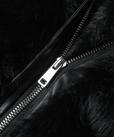 【 ２WAY 】ジップアップレザードッキングフェイクファーコート ／ zip up leather docking fake fur coat