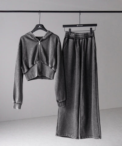 【 セットアップ 】ピグメントヴィンテージショートパーカー ＋ ワイドパンツ SET ／ pigment vintage short hoodie + wide pants SET