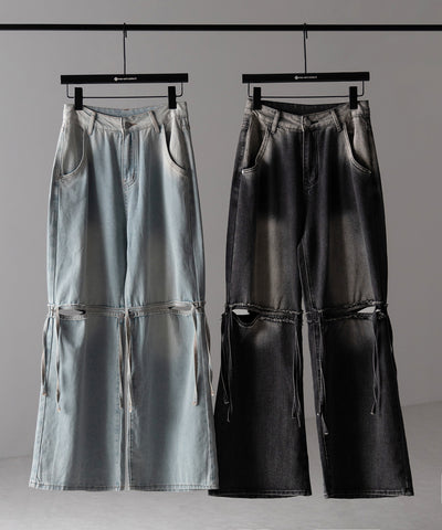 【 ４size ／ ２color 】カットアウトストラップヴィンテージルーズデニム ／ cutout strap vintage loose denim