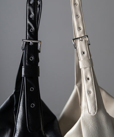 【 ２WAY ／ A4収納可 】ハトメデザインベルテッドワンハンドルショルダーバッグ ／ Eyelet design belted onehandle shoulder bag