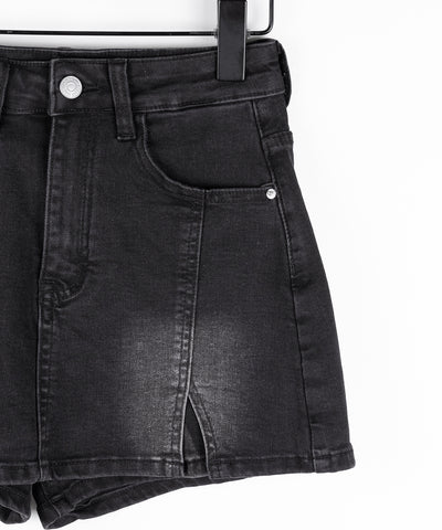 ミニスリットストレッチレイヤードデニムミニスカパン ／ mini slit stretch layered denim mini skirt pants