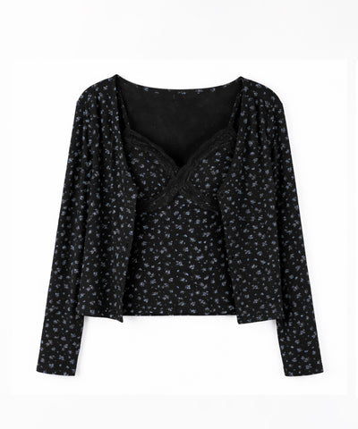 【 ２点セット 】小花柄レースキャミソール ＋ カーディガン SET ／ （ 2piece SET ）Floral lace camisole + cardigan SET