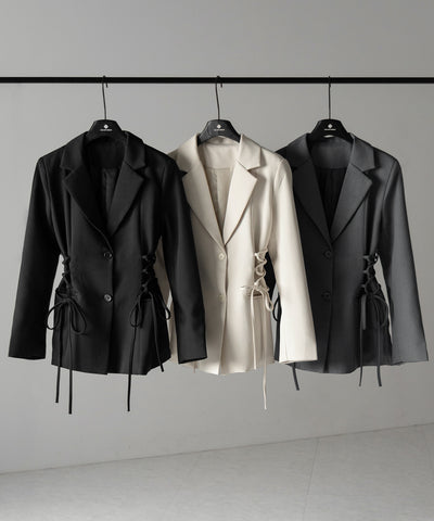 レースアップリボンスリムテーラードジャケット ／ lace-up ribbon slim tailored jacket