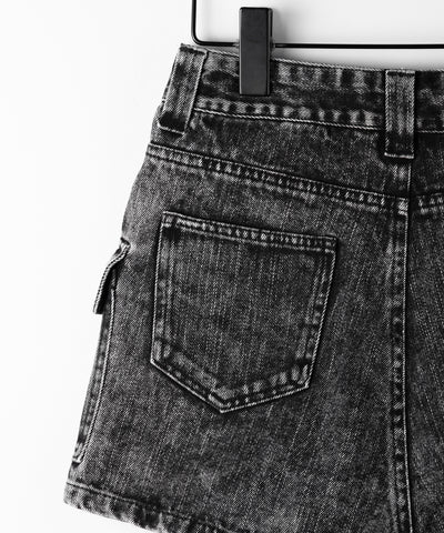 【 デニムセットアップ着用可能 】ヴィンテージケミカルブリーチカーゴデニムミニスカパン ／ vintage chemical bleach cargo denim mini skirt pants