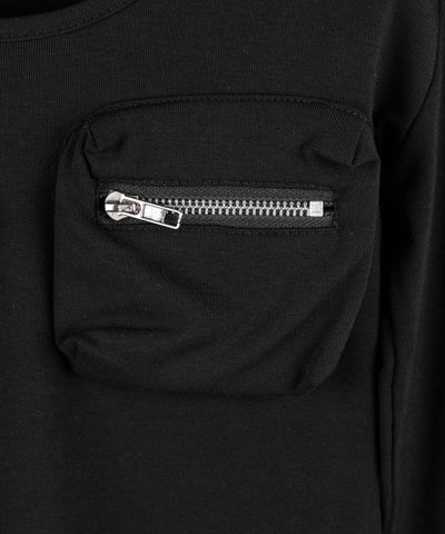 【 裏起毛 】アウトポケットオープンネックスリムトップス ／ out pocket open neck slim tops