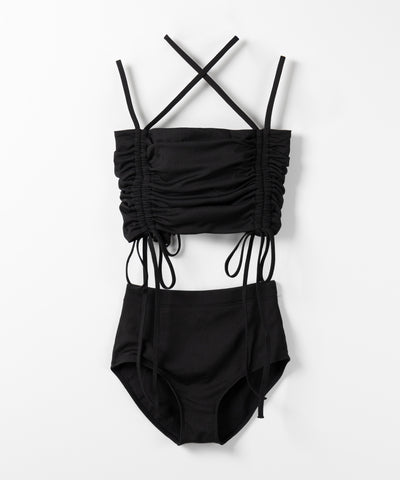【 レディース水着／２点セット 】２WAY クロスストラップシャーリングリボンセパレートビキニ ／ cross strap shirring ribbon separate bikini