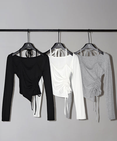 クロスリボンスクエアネック長袖Ｔシャツ ／ cross ribbon square neck long sleeve T-shirts