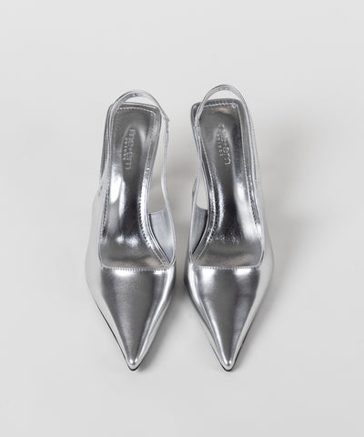 【 ２color 】ポインテッドトゥチャンキーヒールメタリックミュール ／ pointed toe chunky heel metallic mules