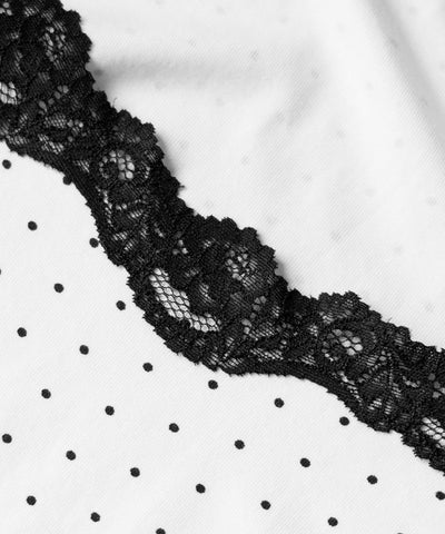 ドットカットアウトレースポイントボディスーツトップス ／dot cutout lace point bodysuit tops