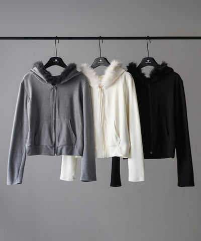 【 ３color 】ファーフードジップアップパーカー ／ fur zipup hoodie