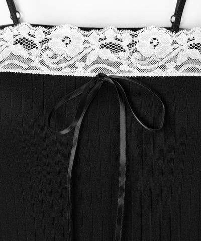 フロントリボンレースショートキャミソール ／ front ribbon lace short camisole
