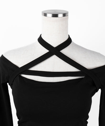 【 クロスネックにもできる３WAY 】フロントリボンオフショルワンホンタイトミニワンピース ／ front ribbon off shoulder wanghong mini onpiece