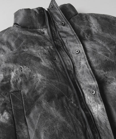 【 セットアップ着用可能 】ヴィンテージライクフェイクレザーショートダウンジャケット ／ vintage like fake leather short down jacket