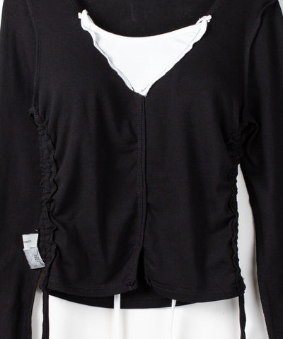 【 ３WAY 】レイヤード風シャーリングリボンリブトップス ／ fake layered shirring ribbon lib tops