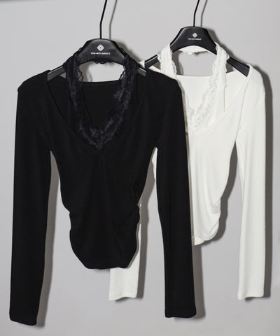 ホルターネックレースレイヤードトップス ／ Halter neck lace layered tops