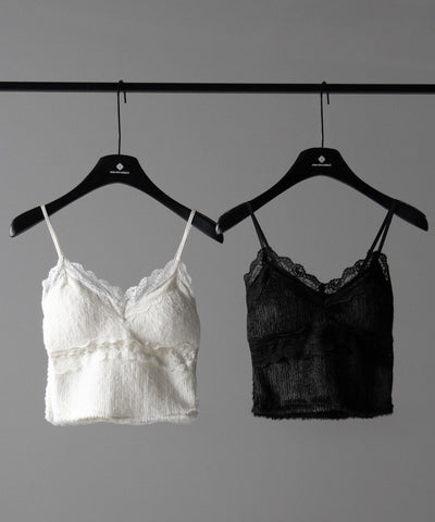 【 カップ付き 】ダブルレースシャギーファーショートビスチェキャミソール ／ double lace shaggy fur short bustier camisole