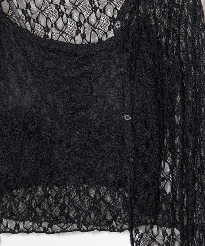 ストレッチレースメローキャミソール ＋ カーディガンセット ／stretch lace mellow camisole + cardigan set