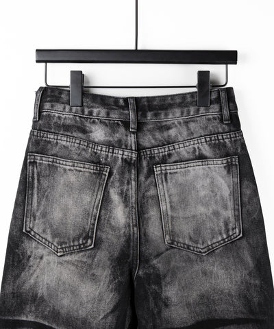 【 ４size 】CRACKクラッシュヘビーブリーチブラックワイドデニム ／ CRACK crash heavy bleach black wide denim