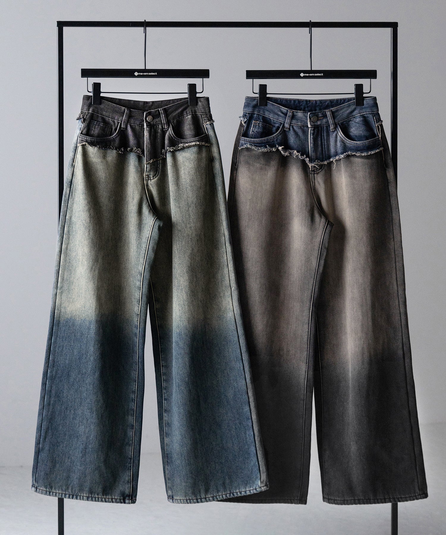 【 ４size ／ ２color 】ダメージドッキンググラデーションヴィンテージルーズデニム