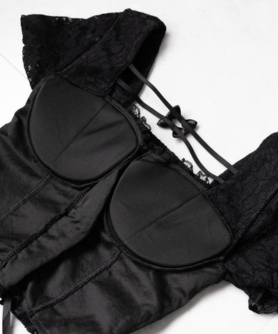 【 ２color 】フロントリボンレースアップコルセットブラウス ／ front ribbon lace-up corset blouse