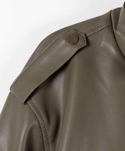 【 ２WAY 】スタンドカラーベルテッドフェイクレザーショートブルゾン ／ stand collar belted fake leather short blouson