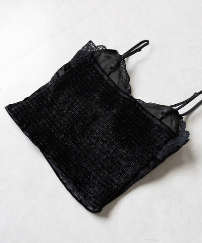 【 カップ付き 】ダブルレースベロアショートビスチェキャミソール ／ double lace velor short bustier camisole