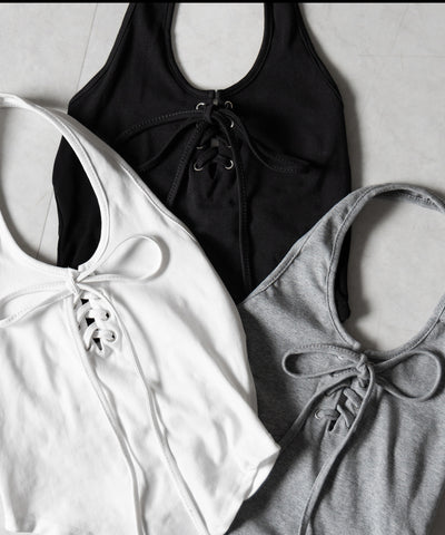 【 クロスにできる２WAY 】レースアップホルターネックタンク ／ laceup halter neck tank