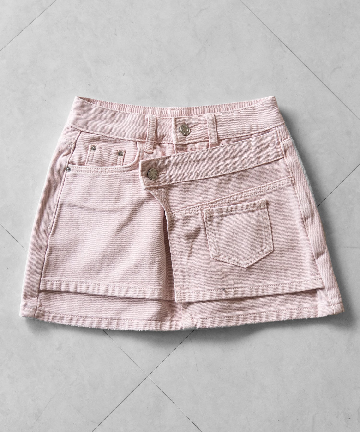 【 インパン裏地付き 】ヴィンテージピンクレイヤードデニムミニスカート ／ vintage pink denim mini skirt