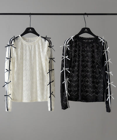 【 ２color 】サイドラインリボンレーストップス ／ side line ribbon lace tops