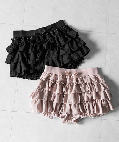 【インパン裏地付 】リボンティアードフリルミニスカート ／ ribbon tiered frill mini skirt