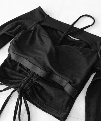 裏起毛カットアウトシャーリングぴちカットソートップス ／ urakimo cutout shirring pichi cutsew tops