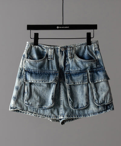 ３ポケットカーゴデニムミニスカートパンツ ／ 3-pocket cargo denim mini skirt pants