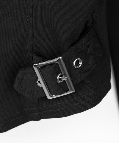 スタンドカラーベルテッドダブルジップスリムトップス ／ stand collar belted double zip slim tops