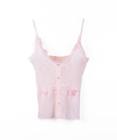 【 2点セット 】フロントレースシアーニットキャミソール ＋カーディガン SET / front lace sheer knit camisole + cardigan set