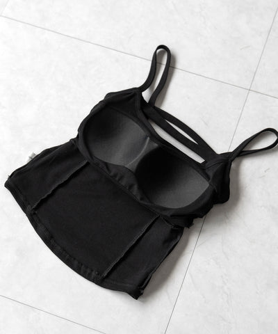 【 ３color ／ カップ付き 】胸開きカットアウトデザインスリムキャミソール ／ chest open cutout design slim camisole