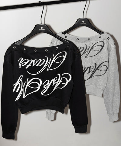 レタリングロゴワンショルスウェットトップス ／ Lettering logo one-shoulder sweat tops