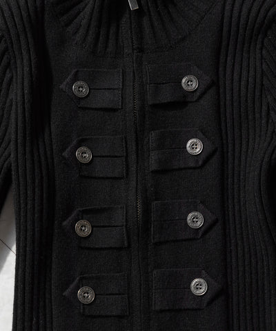 ナポレオンジップアップスリムリブニットカーディガン ／ Napoleon zipup slim rib knit cardigan