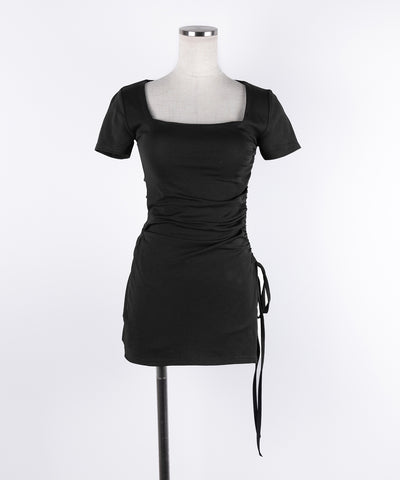 【 ２点セット 】スクエアネックサイドシャーリングミニワンピース＆インナーショートパンツ ワンホンセットアップ ／ square neck side shirring mini onepiece & inner short pants wanghong SETUP