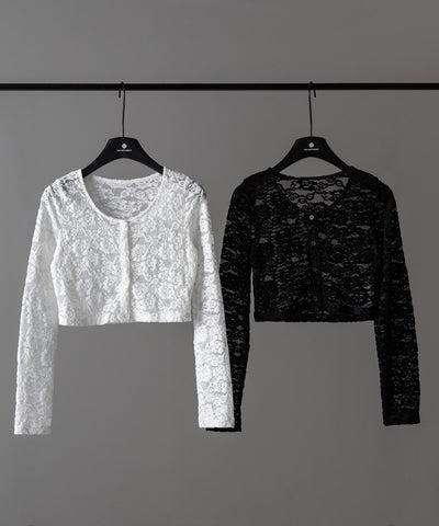 【 ２color 】ベロアレースショートカーディガン ／ velour lace short cardigan