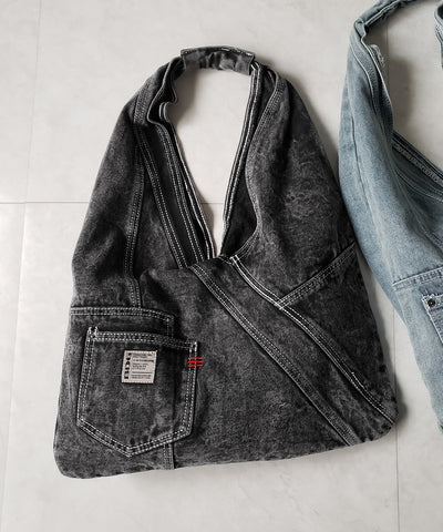【 ２color 】リメイクウォッシュトライアングルデニムショルダーバッグ ／ remade wash triangle denim shoulder bag