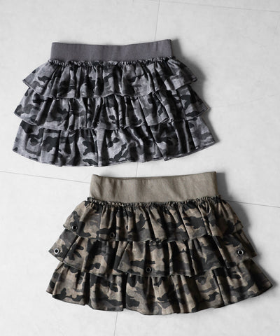 【 インパン裏地付 】ヴィンテージカモフラ迷彩フリルミニスカート ／ vintage camouflage frill mini skirt
