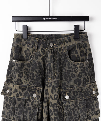 【 ２color ／ ４size 】レオパードヴィンテージタックワイドカーゴデニム ／ leopard vintage tuck wide cargo denim