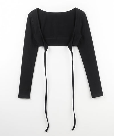 【２点セット 】２WAY クロスストラップショートカーディガン＋ ホルターリボンバイカラーキャミSET ／ 2WAY cross strap short cardigan + halter ribbon bicolor camisole SET