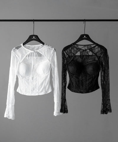 【 ２color 】チョーカーネックリボンコルセットレーストップス ／ choker neck ribbon corset lace tops