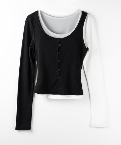 【 ２color 】ブロッキングセットレイヤードトップス ／ blocking set layered tops